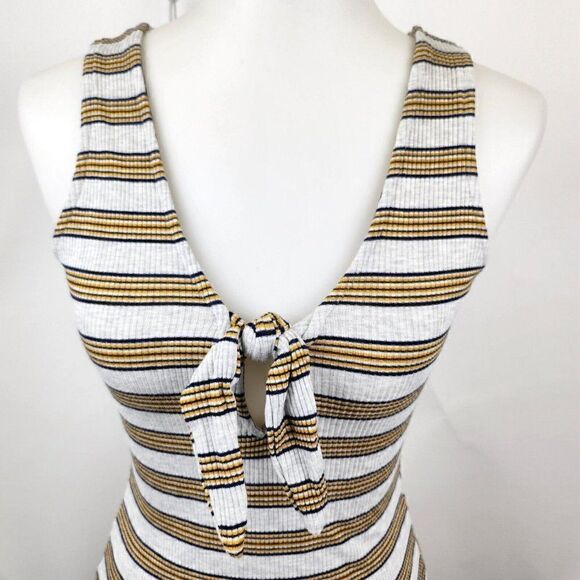 Windsor Striped Ribbed Tie Front Bodysuit Body Suit One Piece Leotard Womens M - Picture 2 of 4